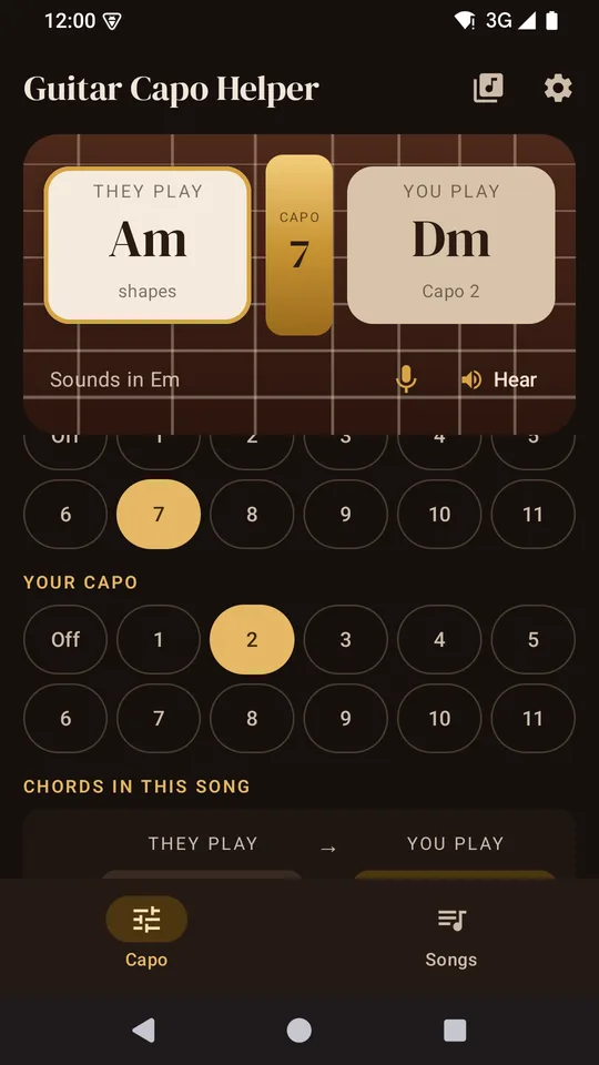 Minor keys, your own capo, dark theme