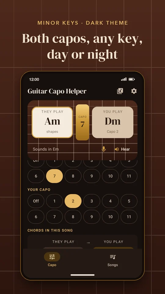 Minor keys, your own capo, dark theme